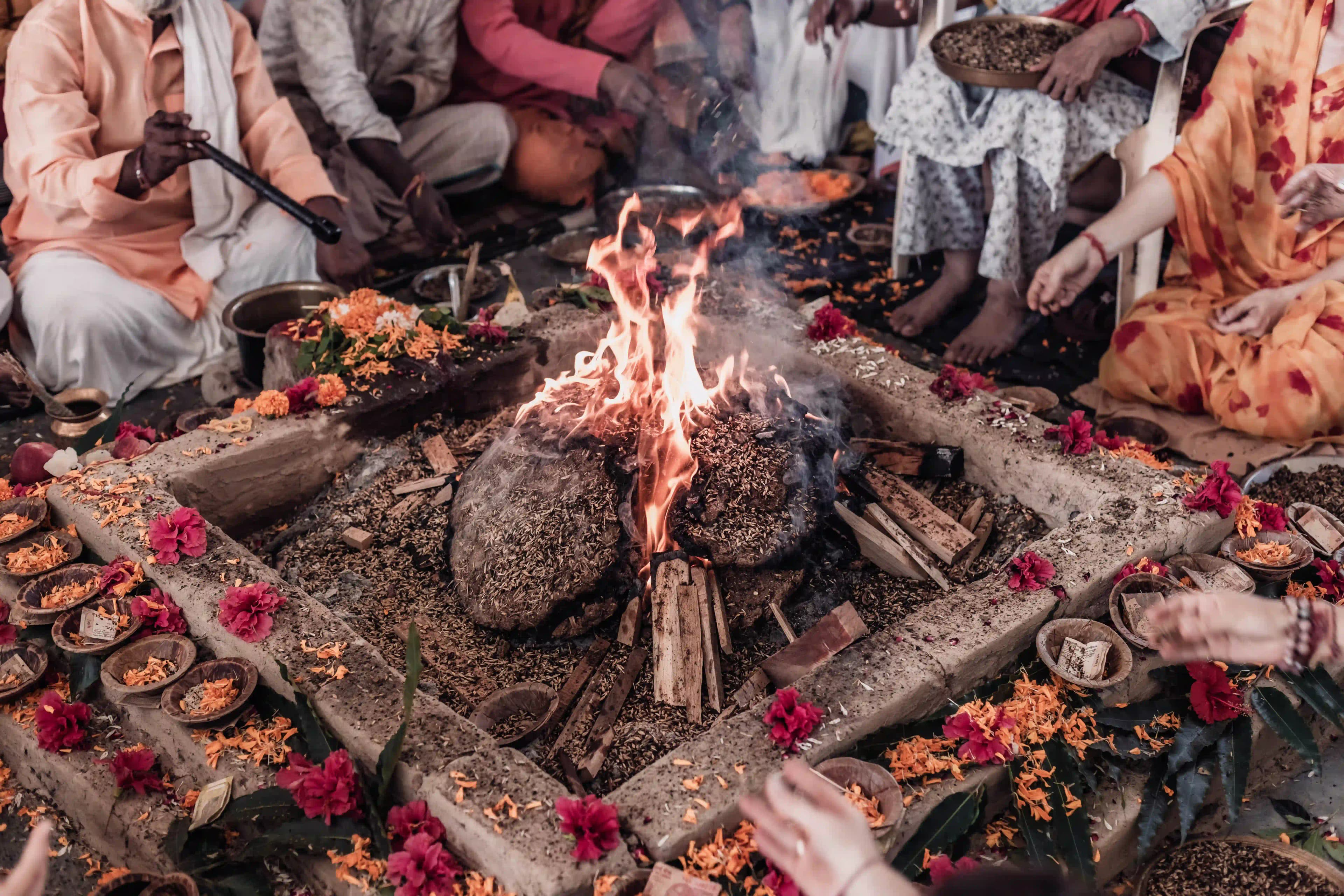 Sacred fire on the logs — Vishnu Yagya